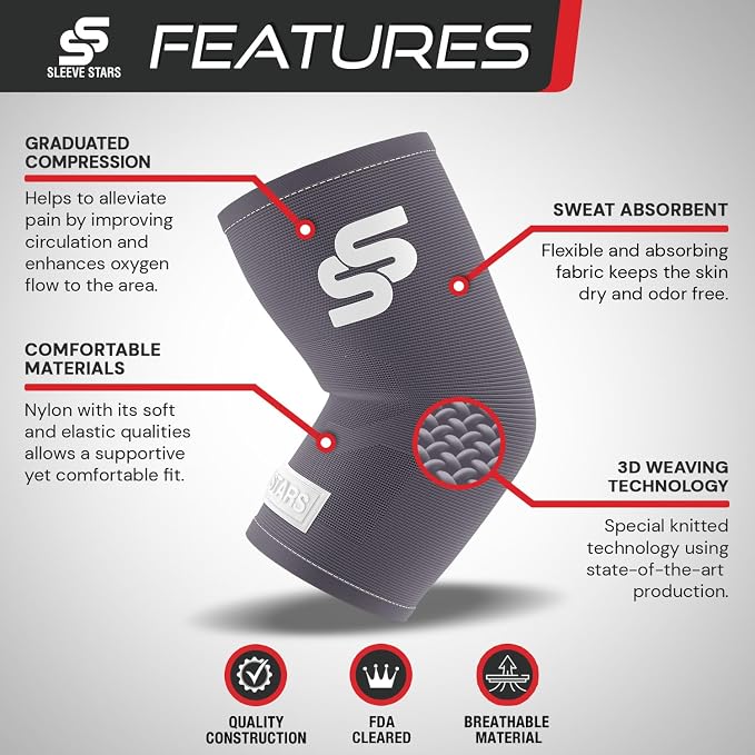 Sleeve Stars Elbow Sleeve for Pain Relief & Protection - Elbow Compression Sleeve for Women & Men - Supportive Elbow Brace for Tendonitis, Recovery & Ideal for Sports, Work