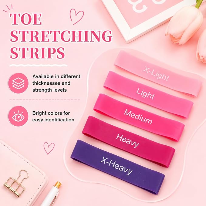 JJUNW 5 Pcs Toe Resistance Bands for Bunions, Toe Stretcher Separator Set | Loop Bands for Bunion Relief Foot Strengthening Toes Mobility Training Hallux Valgus Correction
