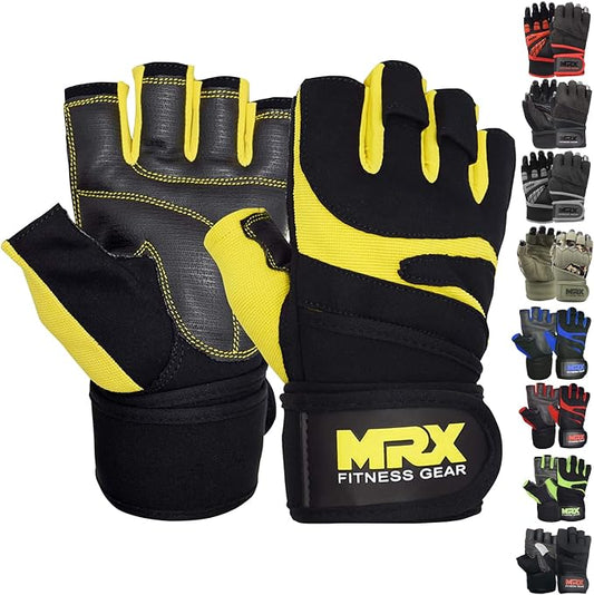 MRX Weightlifting Gloves for Men Workout Gloves Mens Wrist Support Lifting Gloves Male Gym Gloves | Workout Gym Accessories for Men Weight Lifting Fingerless Gym Exercise for Powerlifting