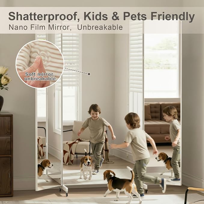 brisafe NanoMirror Full Length Mirror with 360° Wheels, 79"x71" Foldable Floor Mirror, Shatterproof Nano-Tech Film, Ultra-Large Mobile Mirror for Home Gym, Dance Studio & Commercial Spaces (Black)