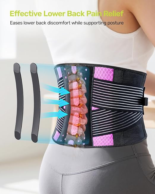 Rakiie Slim Back Brace for Lower Back Pain Relief, Lightweight & Breathable Back Support Brace for Men Women, Ergonomic Light Lumbar Support for Everyday Wear, Pink S