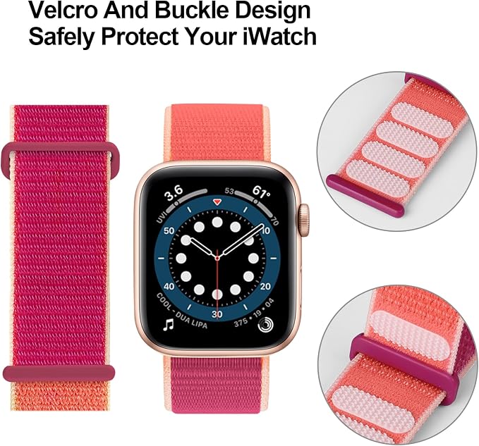 Sport Loop Band Nylon Women Men Stretchy Elastic Braided Wristband | Nylon Sport Loop Wristband Compatible with Apple Watch Ultra 2 38/40/41/42/44/45/46/49mm For iWatch Series 1-11 SE