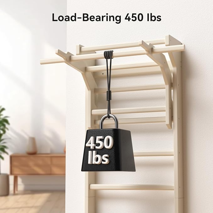Swedish ladder wall gym adult & Pull Up Bar Gymnastics Bar – Ultimate Wall Bars for Exercise with Adjustable Dip Bar Attachment,Moves wall bars, Wood Stall Bars for Home, Calisthenics, Physical Therapy and Kids Training