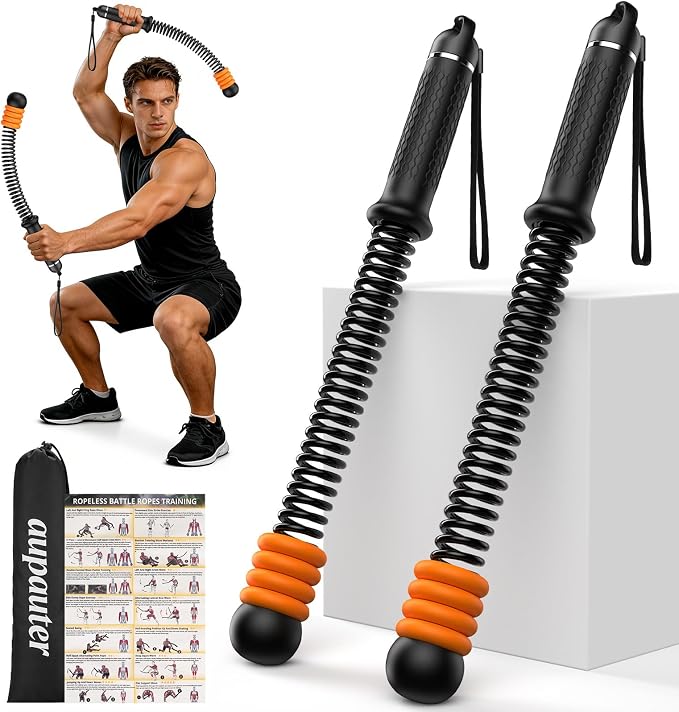 2 Pcs Weighted Cordless Battle Ropes, Portable Ropeless Exercise Rope with Non-Slip Handle, Low-Noise Adjustable Resistance for Home Gym, HIIT & Low-Impact Cardio Strength Training (Black)