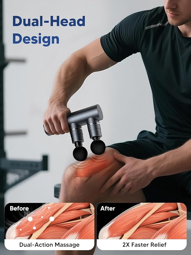 arboleaf Mini Massage Gun Deep Tissue, Portable Percussion Muscle Massager | Dual Head Massage Design Targets Two Muscle Areas at Once for Efficient Deep Tissue Relief and Full-Body Recovery