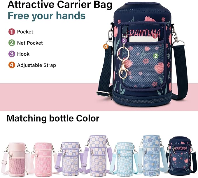 DYSANKY Grandma's Water Bottle Gift– 64 oz Insulated Stainless Steel Bottle with Carrier Bag, Strap & Gift Box – BPA-Free – Ideal for Hiking, Camping & Travel 64 oz