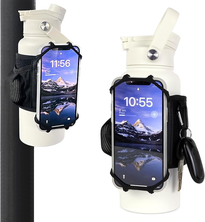 Magnetic Gym Water Bottle Bag & Phone Holder – Hands-Free Sleeve Pouch for Stanley, Hydro Flask & YETI – Detachable Smartphone Case for Workout