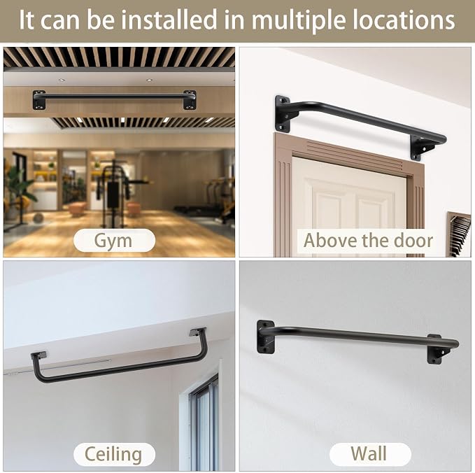 Pull Up Bar Wall Mount 440 LBS Capacity Doorway Chin Up Bar Multifunctional Steel Chinup Bar with with Resistance Band Hooks for Indoor Home Gym Garage