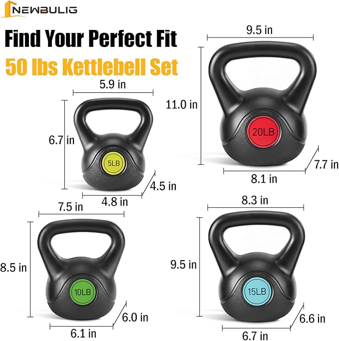 NEWBULIG Hard Kettlebell Set, Strength Training Kettlebells Sets | Durable Concrete Core, HDPE Shell, Multi-Level Workout Fitness Equipment for Home Gym & Outdoor
