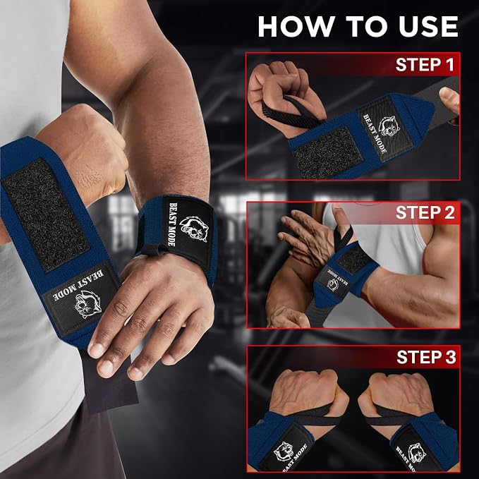 TECEUM Elastic Cotton Weightlifting Wrist Wraps with Thumb Loops, 1 Pair
