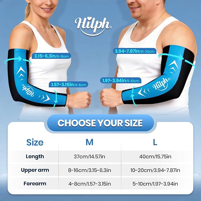 Hilph Full Arm Elbow Ice Pack Sleeve for Pitchers, Extended-Length Design | Reusable Hot & Cold Compression Gel Ice Wrap for Tennis Elbow, Golfers Arm, Tendonitis, Carpal Tunnel, Sports Recovery, Large