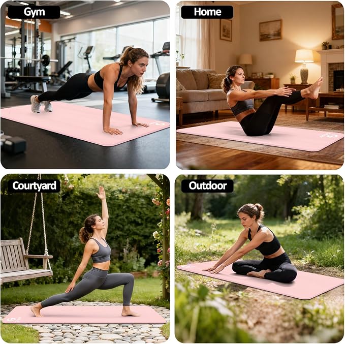 Gruper Yoga Mat Non Slip NBR Extra Thick Yoga Mat, 72"L x 32"/24"W x 0.6"/0.4"TH (185cm x 80cm/61cm x 15mm/10mm), Anti-Tear Exercise Mat with Carrying Strap and Bag, Workout Mats for Yoga, Pilates