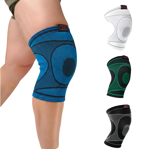 McDavid 4-Way Elastic Knee Sleeve, Compression Knee Support for Pain Relief, Soreness, All-Day Daily Activity Blue/Black S