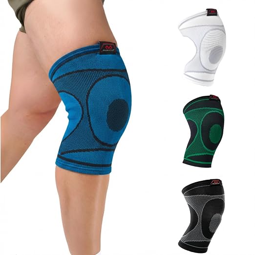 McDavid 4-Way Elastic Knee Sleeve, Compression Knee Support for Pain Relief, Soreness, All-Day Daily Activity Blue/Black L