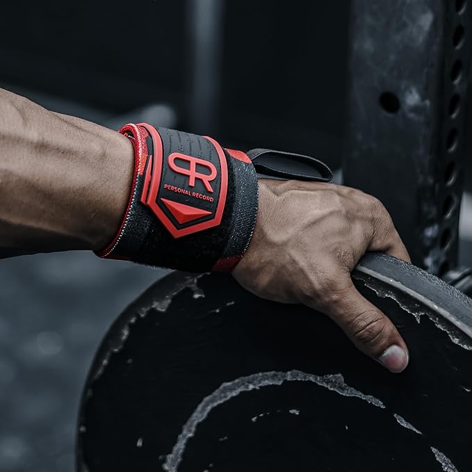 PR Personal Record Heavy Duty Premium Wrist Wraps, More Elasticity, Reinforced Stitching, Extra Wide Strap, Strong Thumb Loop, Larry Wheels Weightlifting Wraps