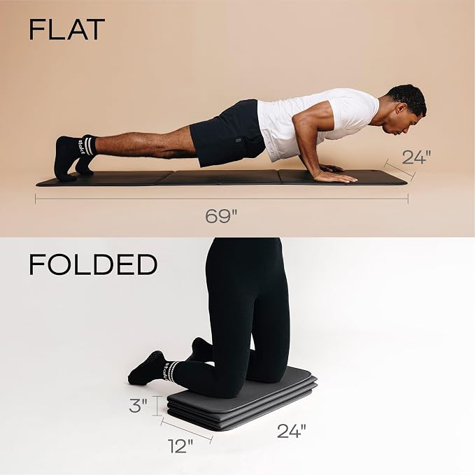 Stakt Foldable Yoga Mat Pro - Non Slip 2 in 1 Fitness Exercise Mat | Premium textured grip, 12 mm thick, folding design, EVA foam blend, supports Pilates, barre, and strength training