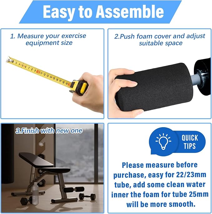Deekin 4 Pcs Foam Foot Pad Rollers Buffer Tube Cover for Exercise Machine Home Gym Equipment Replacement Pads for Leg Extension Weight Bench Inversion Table (0.87 x 2.95 x 5.71 Inches)