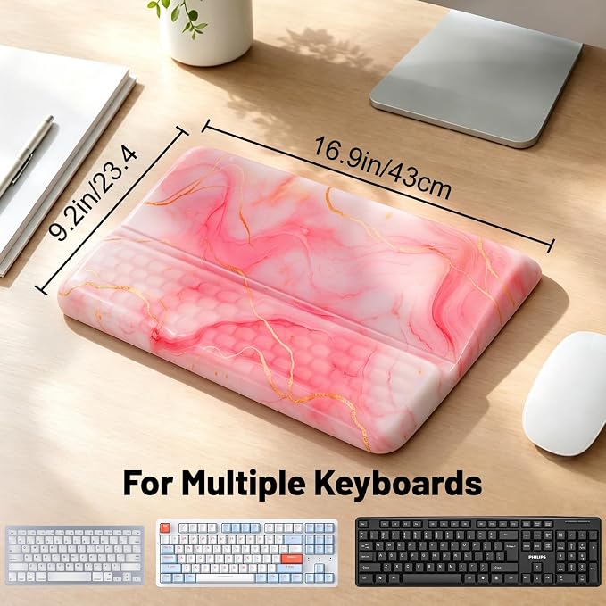 Keyboard Stand with Wrist Rest，Ergonomic Keyboard Riser Holder Lifter Tray | Marble - Pink Gold，Computer Wrist Support Pad，Ergonomic Keyboard stand for desk，Soft Memory Foam Desk Cushion，Non-Slip