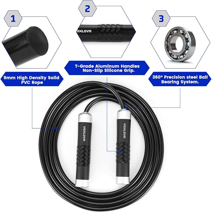 Weighted Jump Rope for Men Women - 1LB Heavy Jump Rope Weighted Skipping Rope for Adult Fitness Workouts Boxing Crossfit Cardio Weight-loss MMA, Non-Slip Aluminum Handles, Adjustable Length 9MM Solid PVC/Cotton Ropes