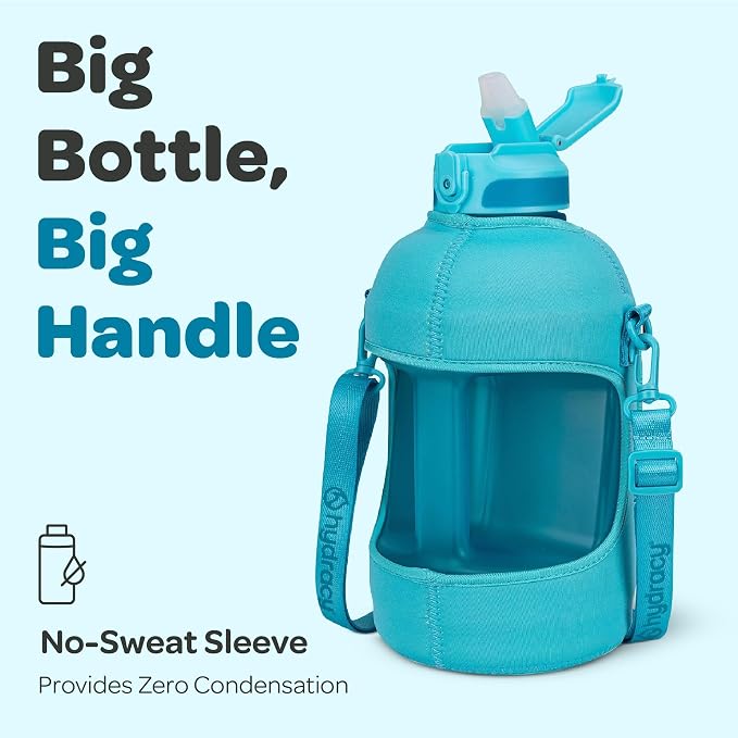 Hydracy Motivational Water Bottle with Time Marker and Straw Lid 78 oz | Leakproof,BPA Free,No Sweat Neoprene Sleeve,Carry Strap,Daily Intake Tracking for Fitness & Outdoors