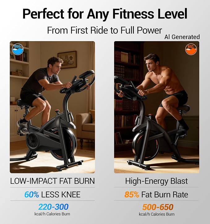 CURSOR FITNESS Exercise Bike, Stationary Bikes for Home with Brake Pad | Low Noise Indoor Bike for Home with Exclusive App, Workout Bike with Tablet Mount for Weight Loss, 300 lb Weight Capacity