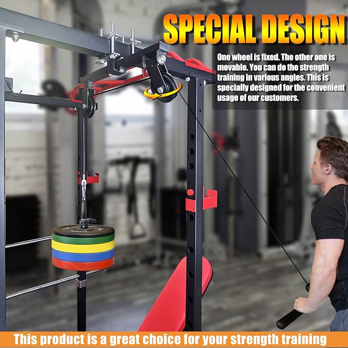 Power Rack Pulley Attachment, LAT Pulldown Machine - Cable & Weight Dual Pulley System for Home Gym Strength Training, Power Racks