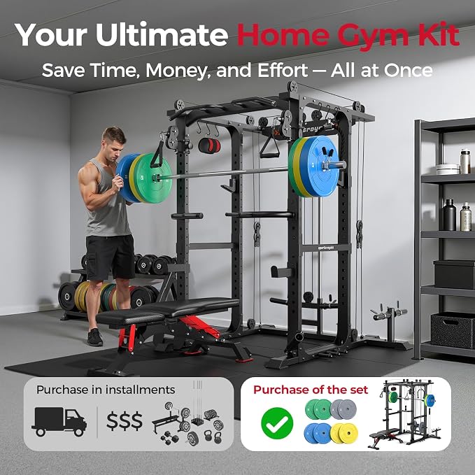 Sportsroyals Power Cage, 1600LBS Squat Rack with Cable Crossover System | Power Rack with LAT Pull Down System, Workout Cage with Pulley System for Fitness Home Gym Strength Training