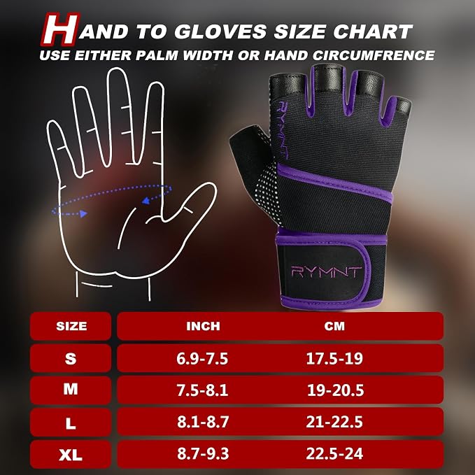 Workout Gloves for Women Men with Wrist Wrap Support Weight Lifting Gloves | Padded Gym Gloves for Weightlifting, Exercise, Crossfit, Resistance Training, Wrist Protection, Full Palm Grip, Fingerless