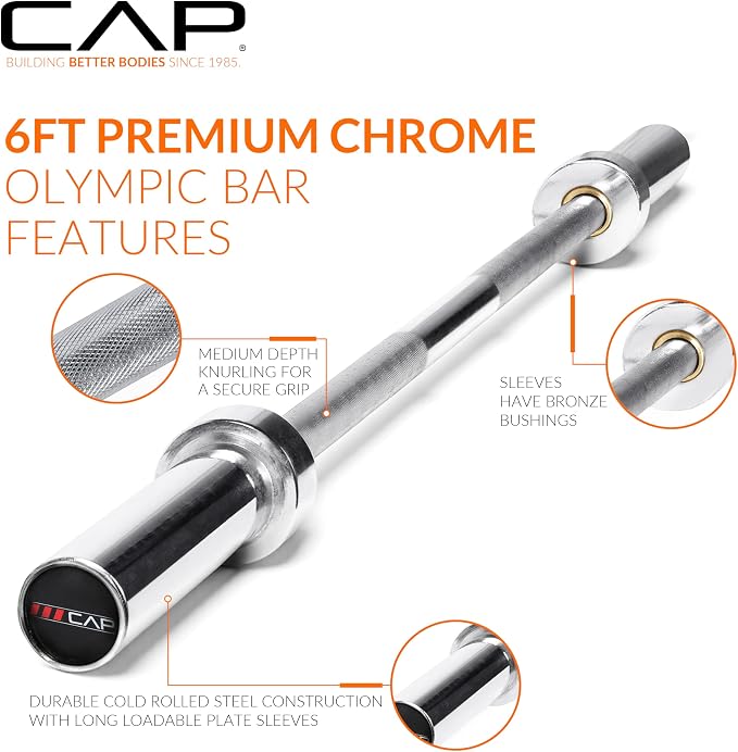 CAP Olympic Barbell - 5FT, 6FT, & 7FT Strength Training Weight Bars, Multiple Options