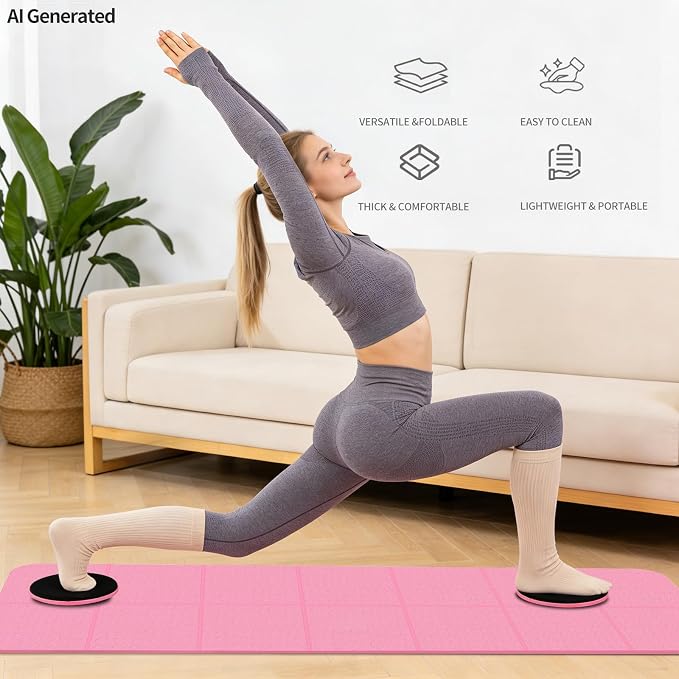 Foldable Yoga Mat with Resistance Band & Sliding Discs, 0.24" Thick Eco-Friendly TPE Non-Slip Workout Mat, Portable for Yoga, Pilates, Home Gym & Travel (72." x 24" x 0.24")