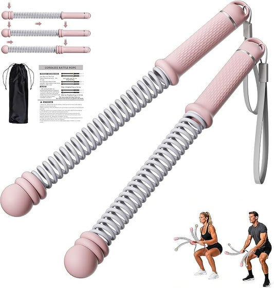 Adjustable Ropeless Battle Ropes, Portable Cordless Battle Ropes for Home Gym, Workout Equipment Exercise Rope for Low-Impact Workout, Strength & HIIT, for Men & Women (Pink)