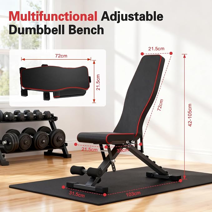 ALSO GO Adjustable Weight Bench, Workout Benches with Leg Extension, Foldable Incline Decline Bench Press, Roman Chair, Full Body Strength Training Equipment for Home Gym