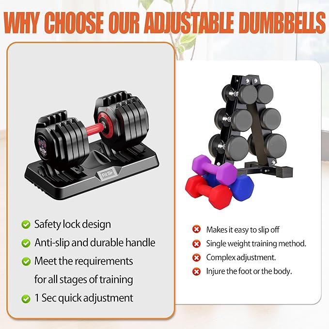 Adjustable Dumbbell Set, 10-in-1 25LB/50LB/90LB Ajustable Dumbbells with Safe Locking System, Enclosed Storage Tray, 1 Sec Fast Adjustment, Comfortable Non-Slip Textured Grip, Suitable for Home Gym Workouts Men and Women