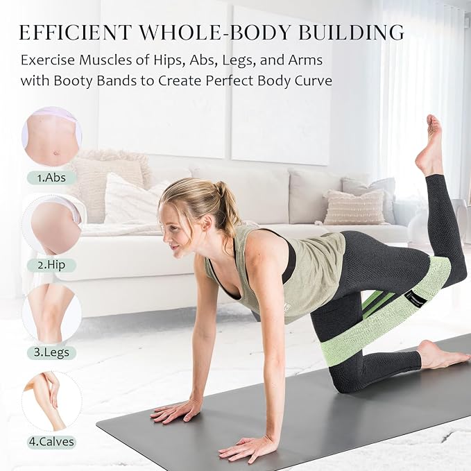 HIMESPORNER Wide Fabric Resistance Bands for Working Out 3 Level | Non-Slip Exercise Booty Bands for Women Men Leg Glutes with Hair Ties and Tape Measure - for Home Gym Workout, Yoga, Pilates