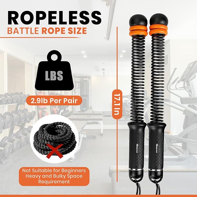 Weighted Ropeless Battle Ropes, 2.9lb Heavy Duty Portable Cordless Battle Ropes for Home Gym with Poster, Exercise Rope for Strength Building, Portable Ropeless Battle Rope with Storage Bag