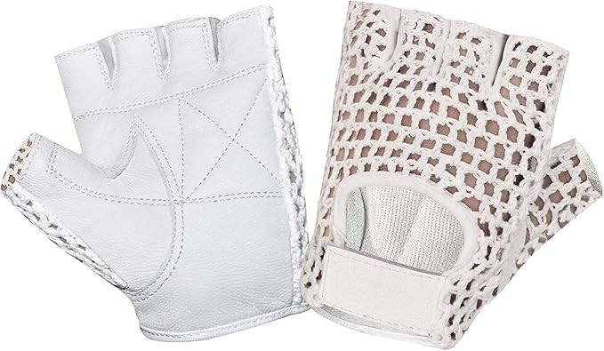 MESH Leather Fingerless Weight Lifting Exercise Gym Wheelchair Gloves White W 1061