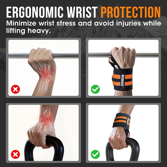 WSAKOUE Weightlifting Wrist Wraps - 18" Professional Wrist Support with Heavy-Duty Thumb Loop for Powerlifting, Bench Press & Strength Training- Adjustable Gym Wrist Straps for Men & Women