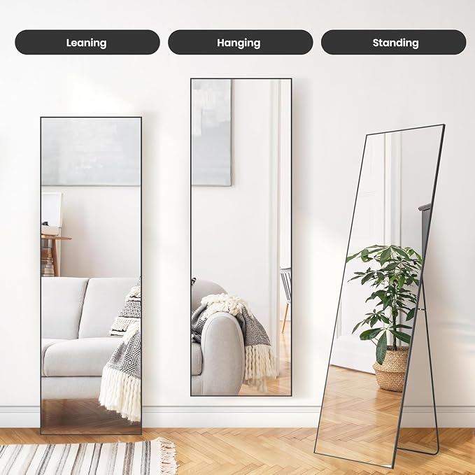 Simple Deluxe Full Length Mirror, 59"x16" Large Floor Mirrors, for Wall Door Bedroom Bathroom Living Room (Black)