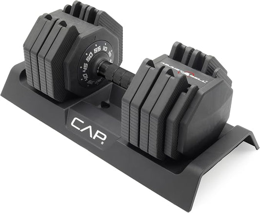 CAP ADJUSTABELL Adjustable Dumbbell Set, Premium Quick Select Adjustable Weights for Strength Training, Singles & Pairs, 12.5 LB, 25 LB & 55 LB, Round & Hex Dumbbells, Multiple Grip Handle Options