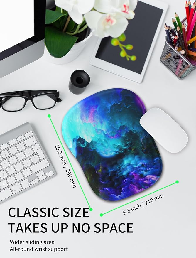 Hokafenle Ergonomic Wrist-Hugging Mouse Pad Wrist Support, U-Shaped Holding Wrist Rest Mousepad for Carpal Tunnel Pain Relief with Cushioned Memory Foam Slope Massage Bulge (10.2x8.3 in,Nebula)
