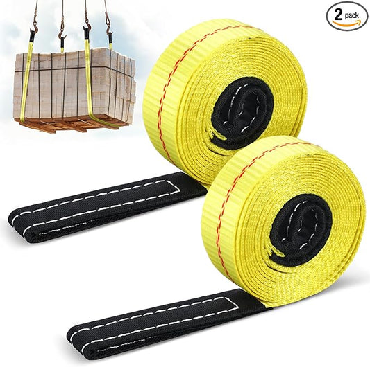 2 Pcs 10' x 2" Lifting Sling Straps Heavy Duty Web Slings Lifting Polyester Nylon Sling Web Slings Tree Saver Recovery Strap for Hoist Car Constructions Steel Trailer Outdoor Using