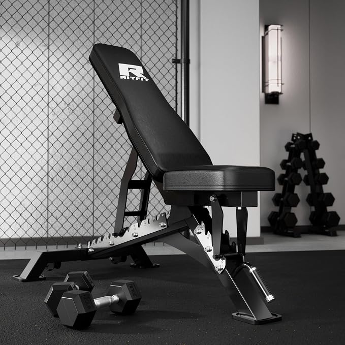 RITFIT Adjustable Weight Bench, Incline Decline Flat, 1300LB Capacity | Full Body Workout Bench for Home Gym Strength Training, 10 Backrest Positions, 3 Seat Angles, Heavy Duty Steel Frame