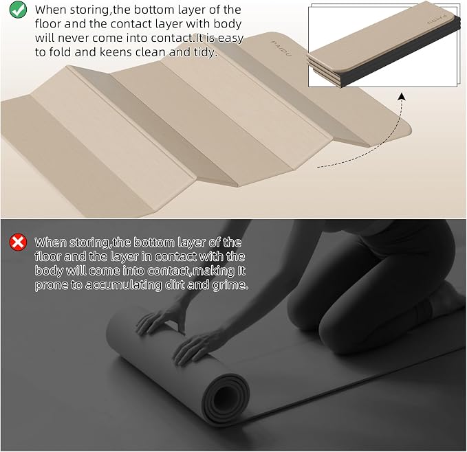 PAIDU Foldable Yoga Mat (10MM) 75‘’x40‘“ Quick Fold，Easy Storage | TPE Non-Slip Design, Ea Extra Long/Wide for Indoor Yoga, Pilates and Outdoor Travel Workouts