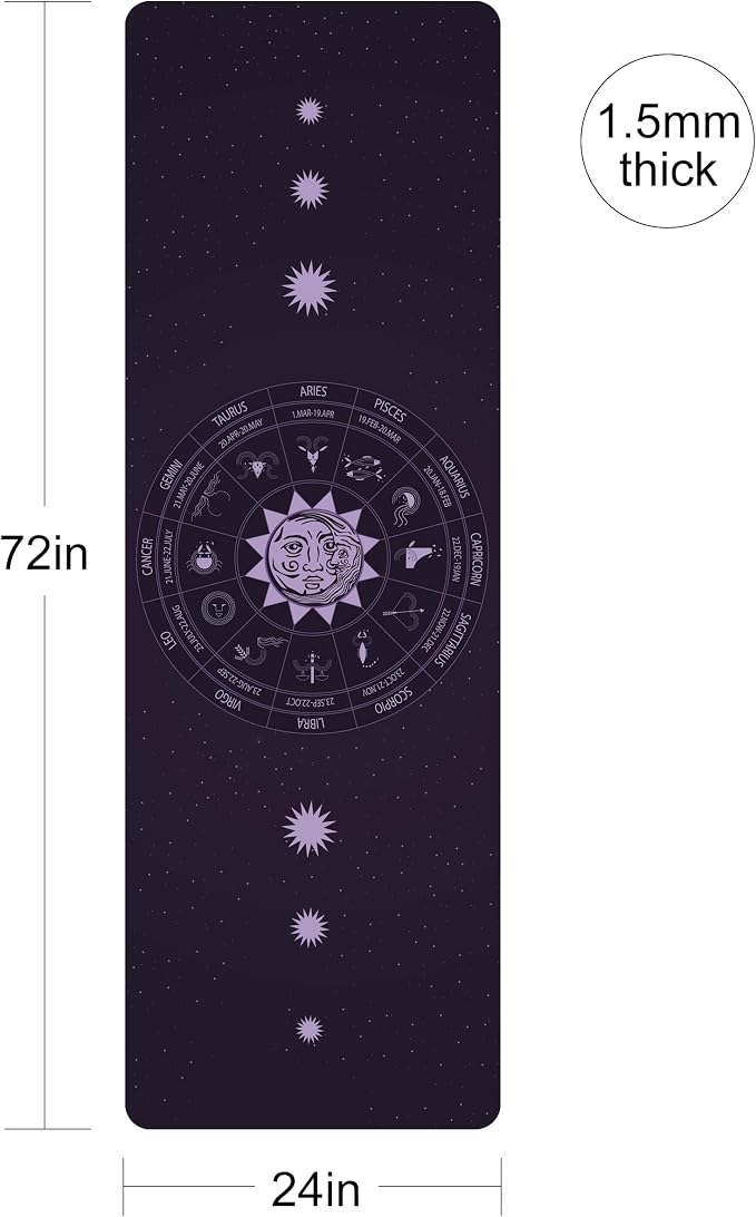 nuveti Printed Travel Yoga Mat 1/16 Inch Thick Non Slip Fitness Workout Mat | with Carrying Bag, Foldable Lightweight Suede & Natural Rubber Yoga Mat for Yoga Pilates and Fitness 72" L x 24" W x 1.5mm