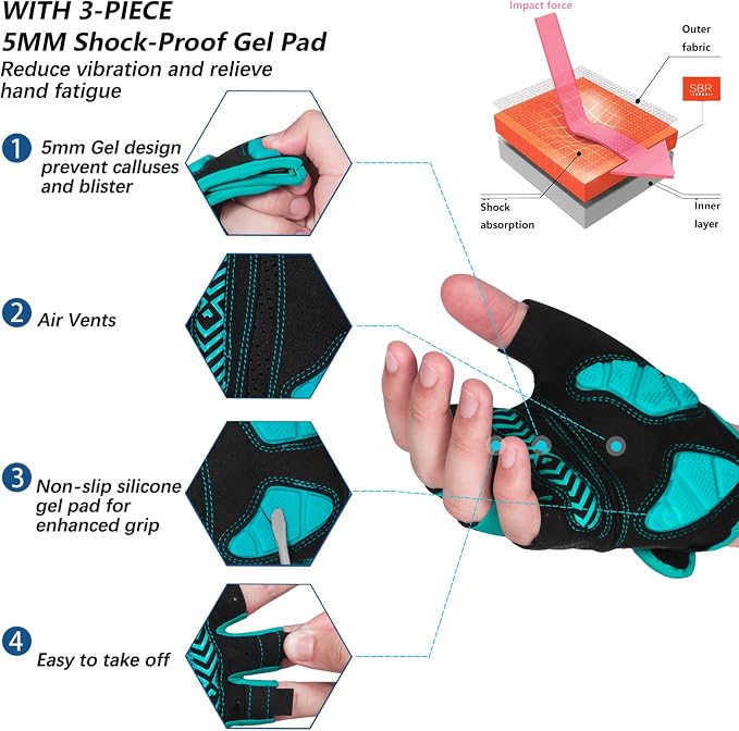 Cycling Gloves Bicycle Road Bike Gloves, Half Finger 5MM Gel | Biking Gloves for Men Women Gym workout exercise Motorcycle Hiking Rowing Outdoor Sports