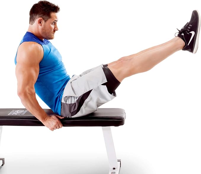 Marcy Flat Utility Flat Strength Training Home Gym Lifting Weight Bench, White