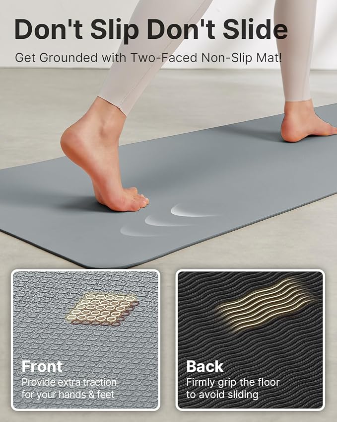 Yoga Mat,Non-Slip TPE Exercise Mat(1/4 Inch) for Pilates, Fitness & Barefoot Workouts, Home Gym Studio with Strap & Bag
