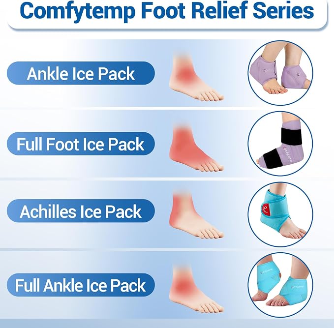 Comfytemp Ankle Foot Ice Pack Wrap, Ice Boot Gout Heel Ice Pack, Reusable | FSA Eligible HSA, Pain Relief Gift for Plantar Fasciitis, Sprain, Heel Spur, Swelling, Heat Ice Bag for Injuries, 1pc, Purple