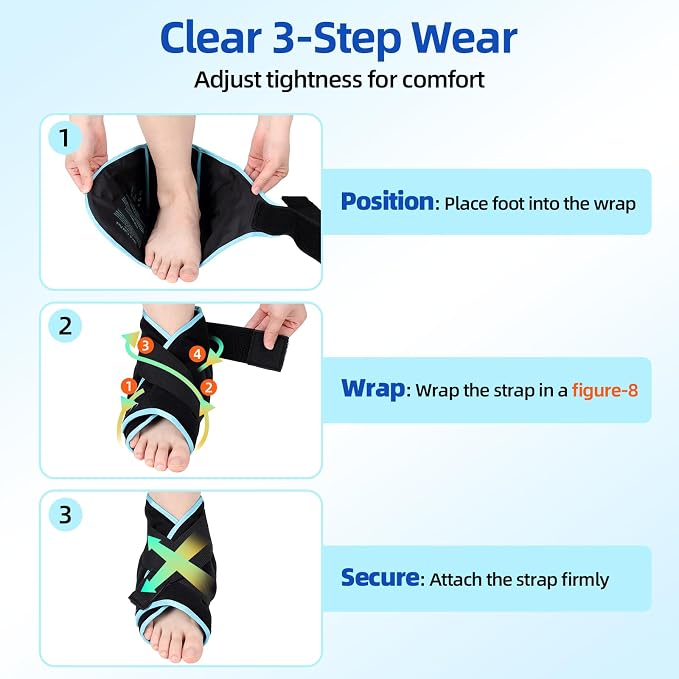 Comfytemp Ankle Foot Ice Pack Wrap for Plantar Fasciitis Relief, Heel Pain | FSA Eligible HSA, Gel Ice Hot Bag for Injury Reusable Gift for Swelling, Achilles Tendonitis, Sprain, Women Men Gift, 2 Pack
