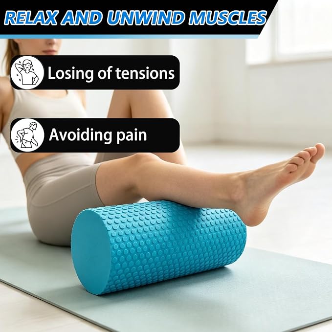Foam Roller for Exercise, Pilates, Back Physical Therapy, 12" X 6" Round | Medium Density, Deep Tissue Muscle Massage Recovery, Workout Stretching, Trigger Point Fitness, Travel, Compact Size